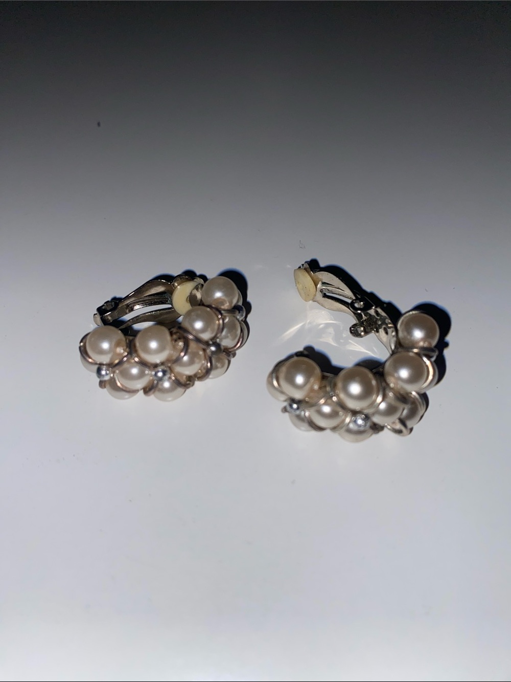 Pearl Style Cluster Clip-On Earrings - Cream Pearls, Silver Accents